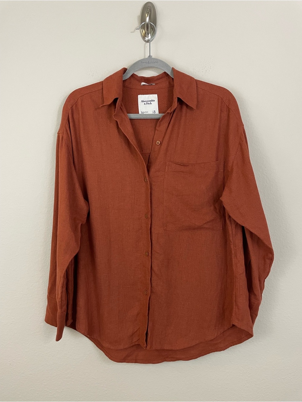 Abercrombie & Fitch Oversized Linen Blend Rust Button-Up Shirt Size XS - Picture 2 of 6